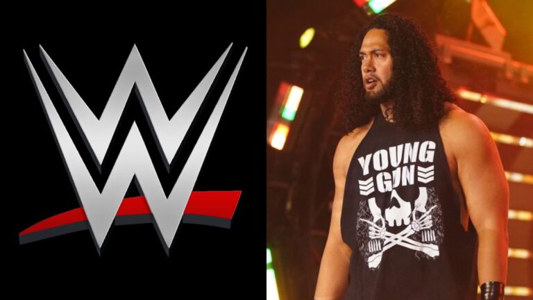 The WWE logo next to Hikuleo in AEW