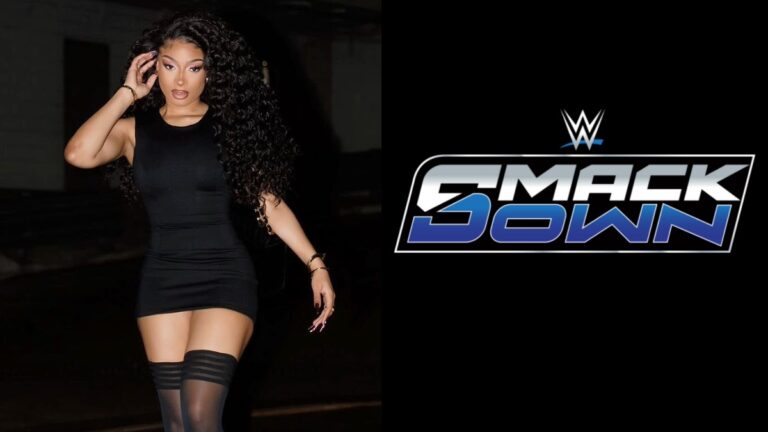 Megan Thee Stallion and WWE SmackDown logo