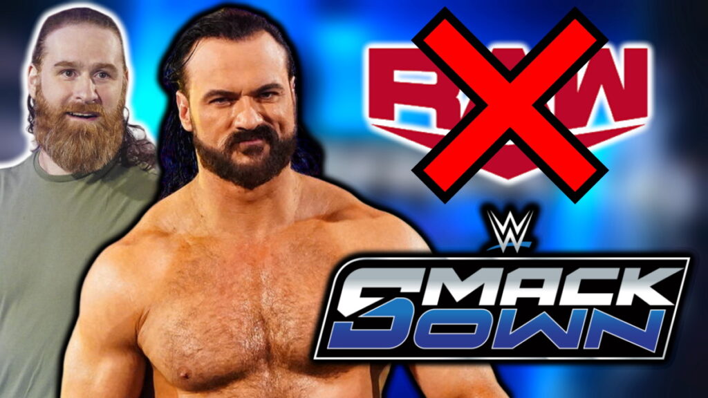 WWE SmackDown logo with Drew McIntyre and Sami Zayn
