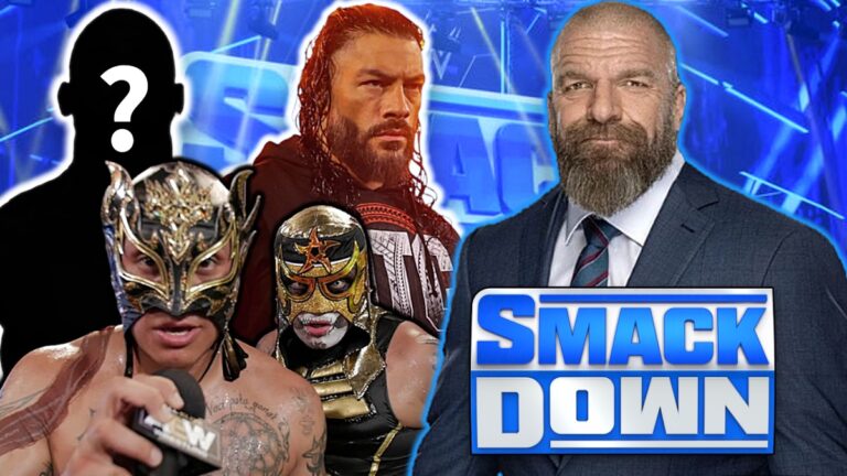 WWE CCO Triple H with SmackDown logo Roman Reigns & Lucha Bros