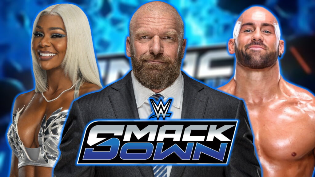 WWE SmackDown logo, Triple H, Jade Cargill and Giovanni Vinci