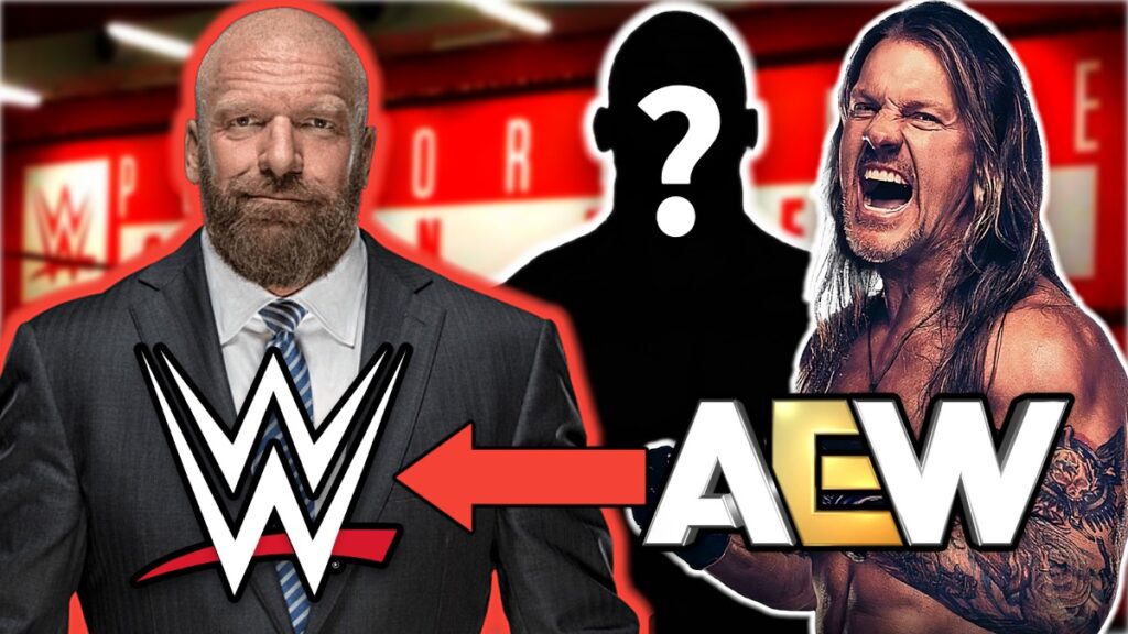 Triple H, Chris Jericho and WWE and AEW logos