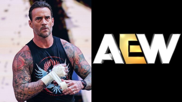 CM Punk on WWE SmackDown and AEW logo
