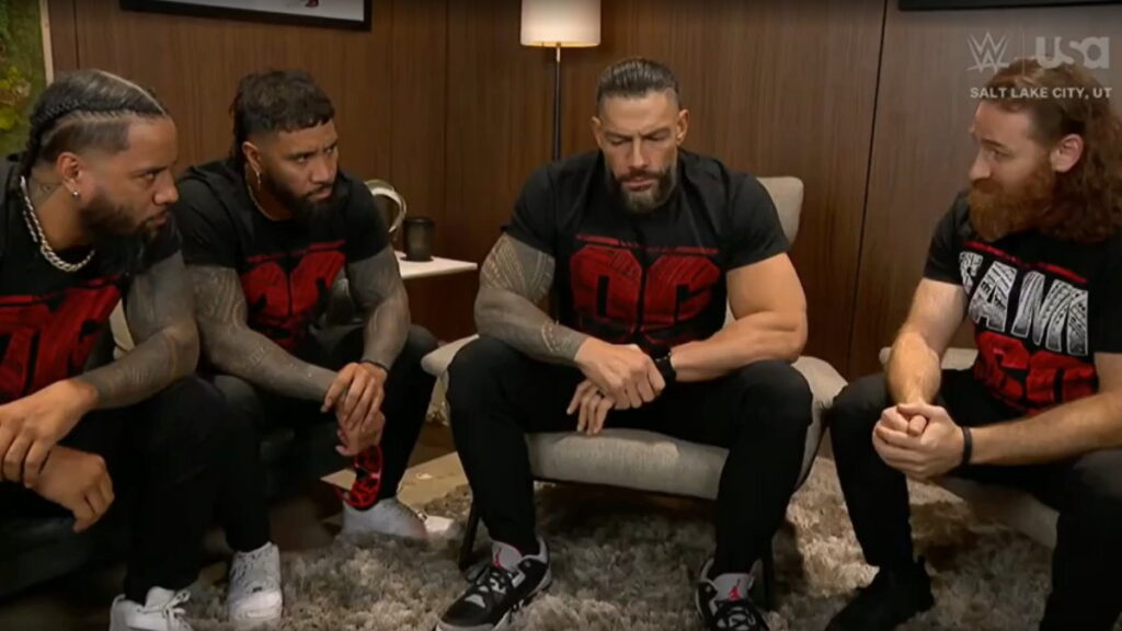 WWE Bloodline members The Usos, Roman Reigns and Sami Zayn