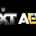 WWE NXT logo on the left and AEW logo on right