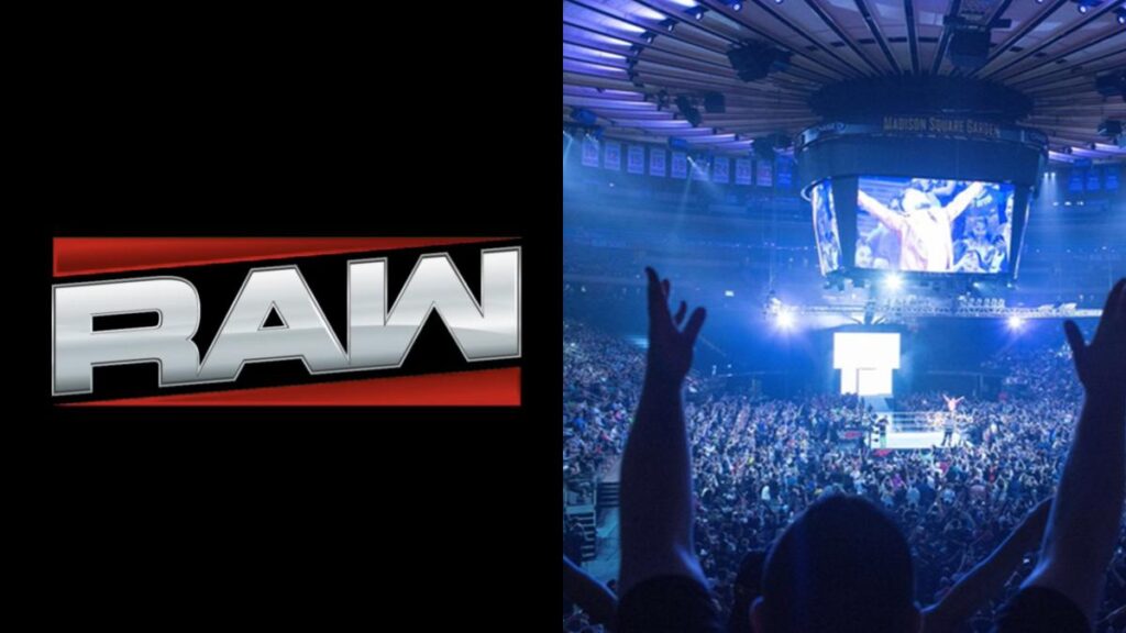 WWE Raw logo next to a crowd shot from Madison Square Garden