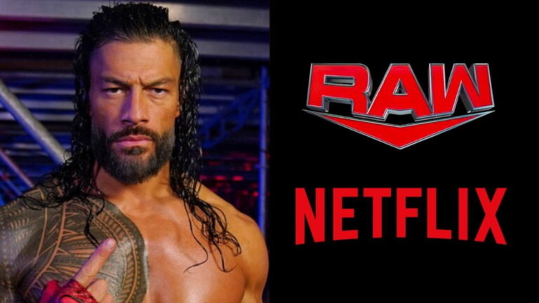 Roman Reigns and the WWE Raw Netflix logo