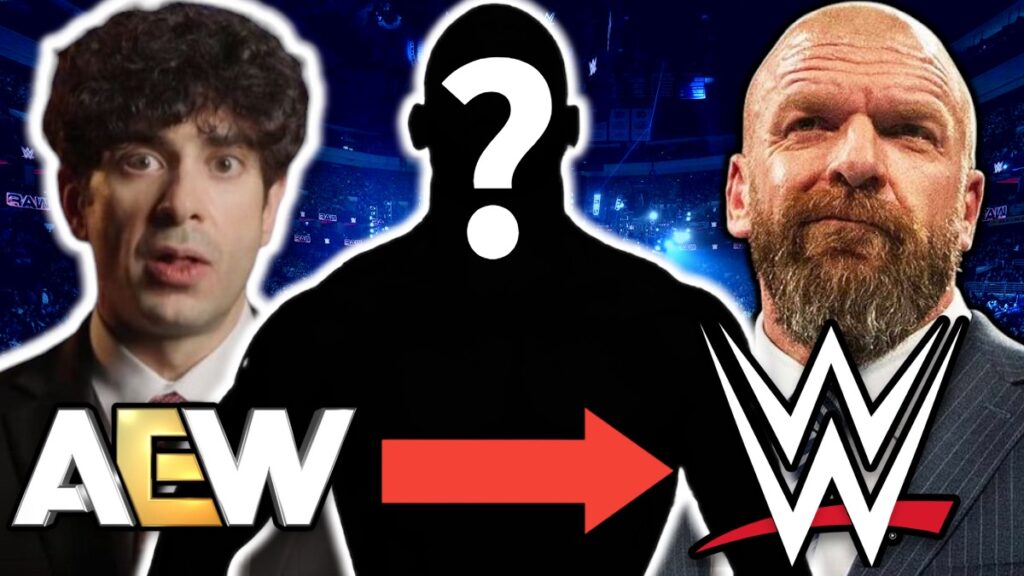 AEW and WWE logos with Tony Khan and Triple H