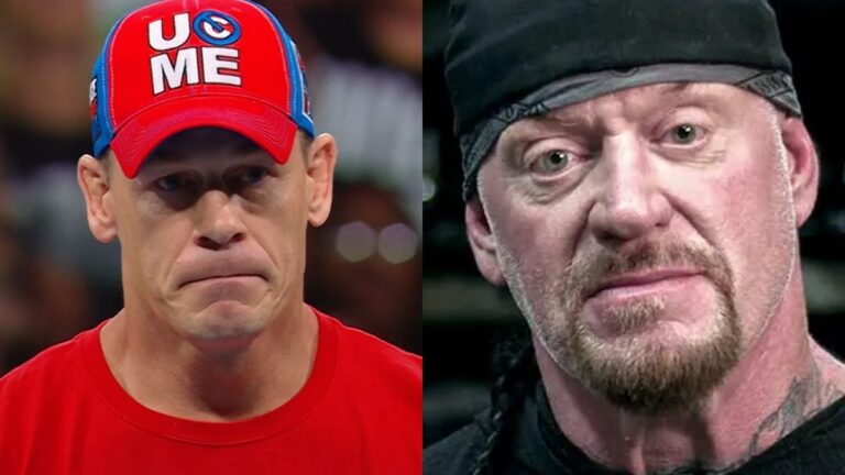 WWE star John Cena on the left and the Undertaker on the right.