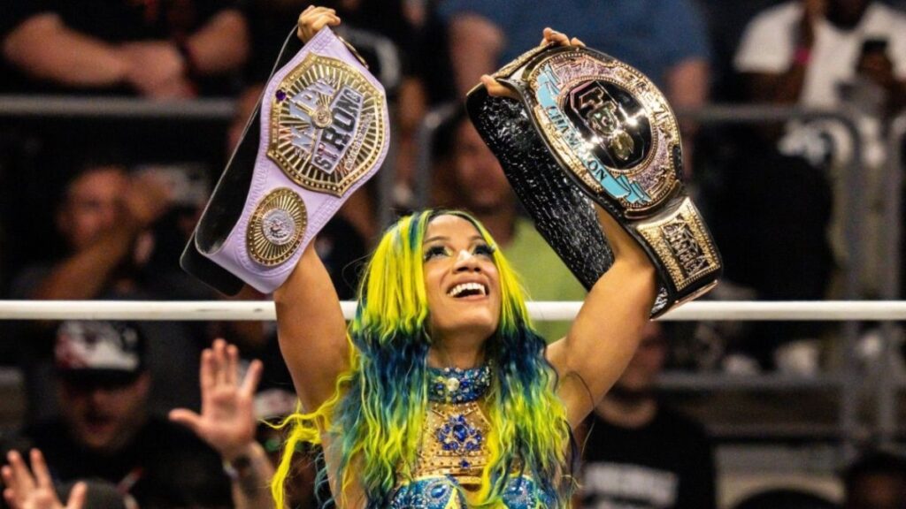 AEW star Mercedes Mone with NJPW Strong Women's Championship and TBS Championship