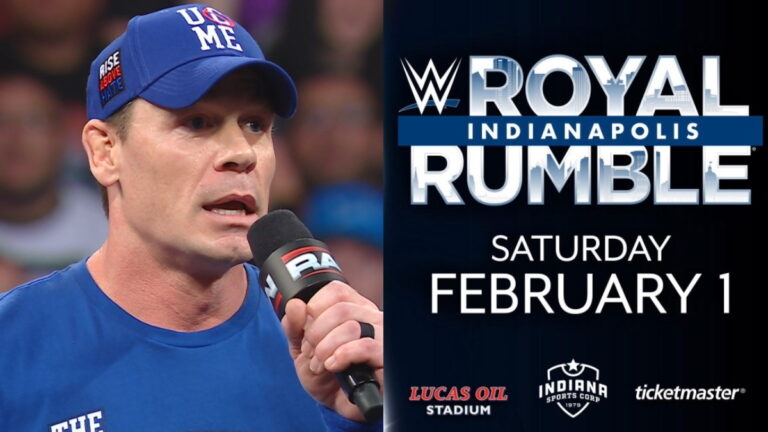John Cena and the WWE Royal Rumble logo