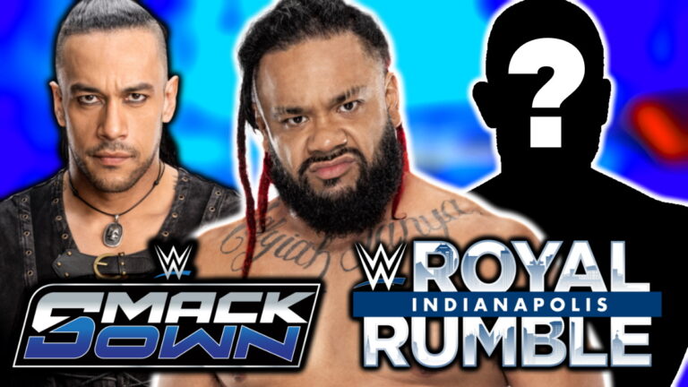 WWE Royal Rumble and SmackDown logos with Jacob Fatu and Damian Priest