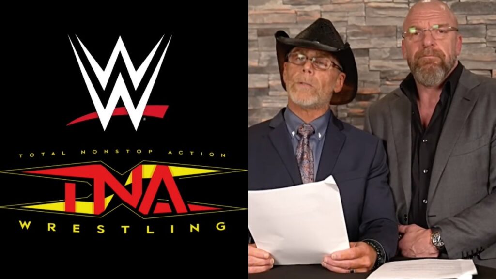 Triple H & Shawn Michaels alongside WWE and TNA Wrestling logos