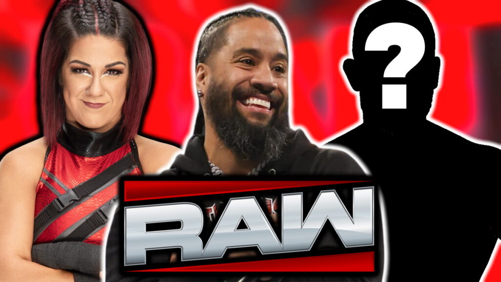 WWE Raw logo with Jimmy Uso and Bayley