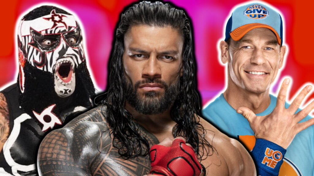 WWE Raw logo, Roman Reigns, Penta and John Cena