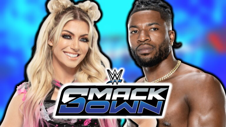 WWE SmackDown logo with Alexa Bliss and Trick Williams