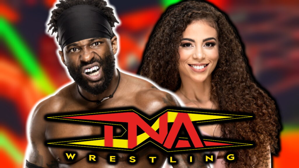 TNA Wrestling logo with former WWE stars Cedric Alexander and Samantha Irvin