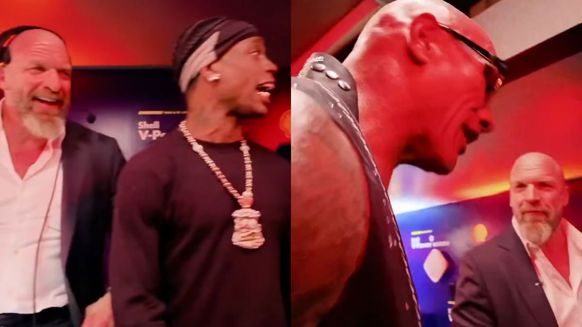 Backstage Footage Of The Rock, Triple H & Travis Scott Following WWE Elimination Chamber