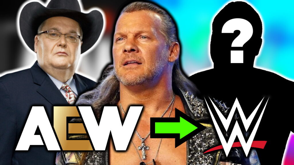 AEW and WWE logos with Jim Ross and Chris Jericho