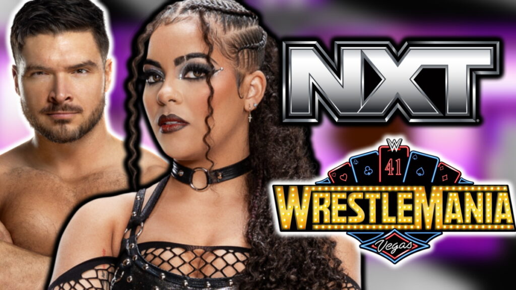 WWE NXT and WrestleMania 41 logos with Jaida Parker and Ethan Page