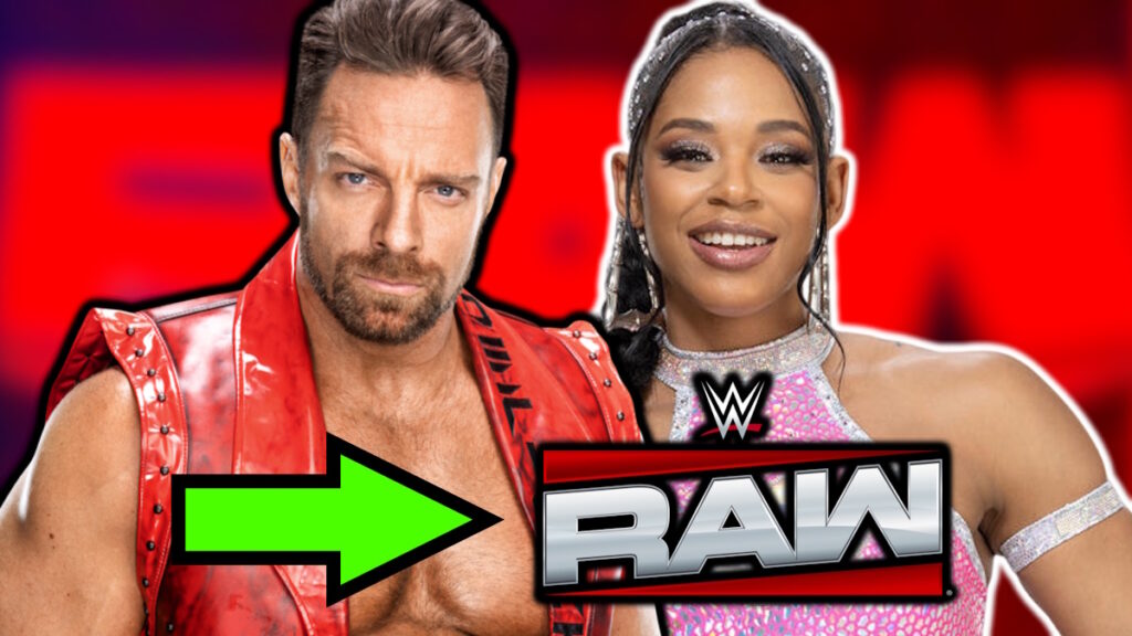 WWE Raw logo, LA Knight and Bianca Belair