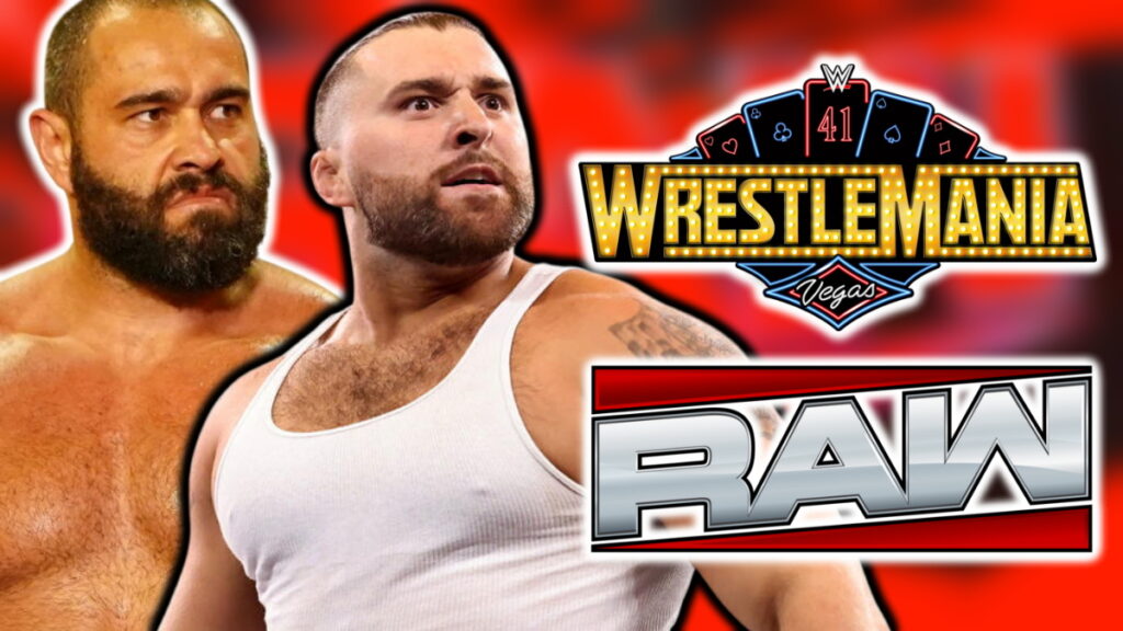 WWE Raw and WrestleMania logos with Miro and Tony D'Angelo