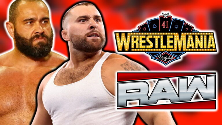 WWE Raw and WrestleMania logos with Miro and Tony D'Angelo