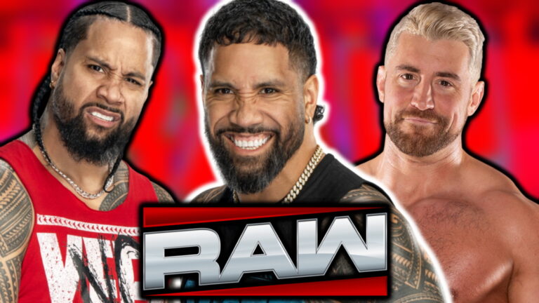 WWE Raw logo, Jey Uso, Jimmy Uso and Joe Hendry