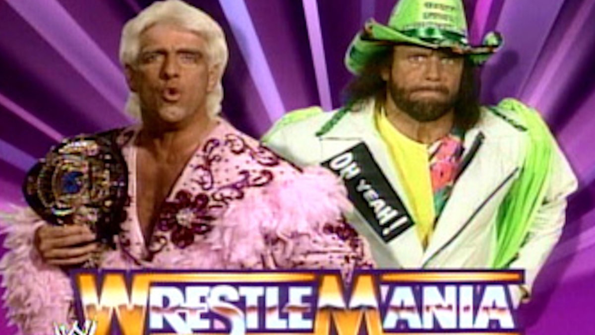 WWE WrestleMania graphic for Ric Flair vs Randy Savage
