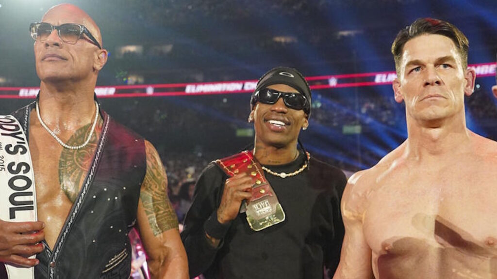 Travis Scott, John Cena & The Rock at WWE Elimination Chamber