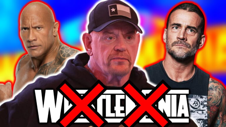 WWE WrestleMania logo, The Undertaker, The Rock and CM Punk