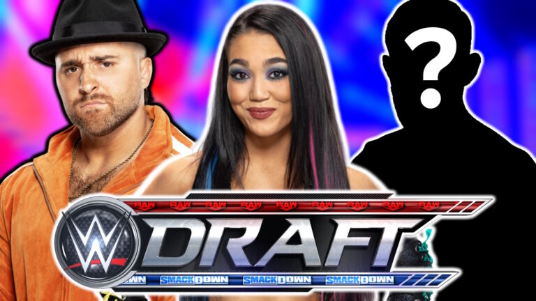 WWE Draft logo with NXT stars Roxanne Perez and Tony D'Angelo