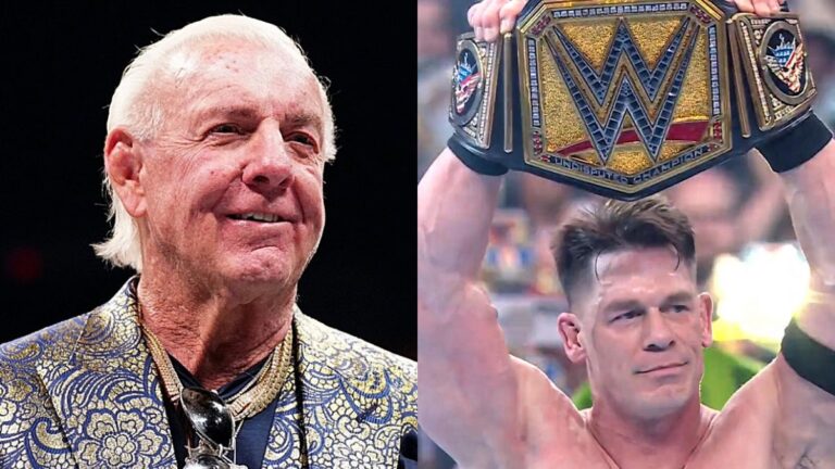 Ric Flair next to John Cena after WWE Championship win at WrestleMania 41