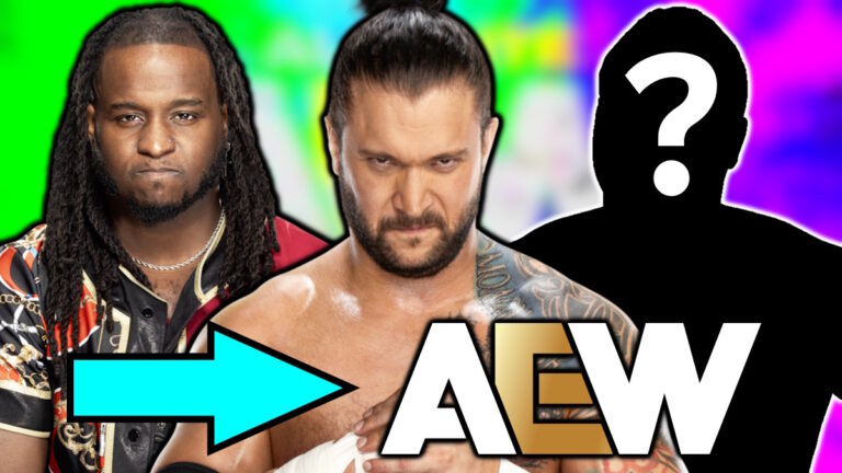 AEW logo, WWE star Karrion Kross and Sidney Akeem