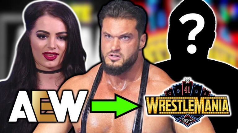 AEW and WWE WrestleMania 41 logos with Wardlow and Paige (Saraya)