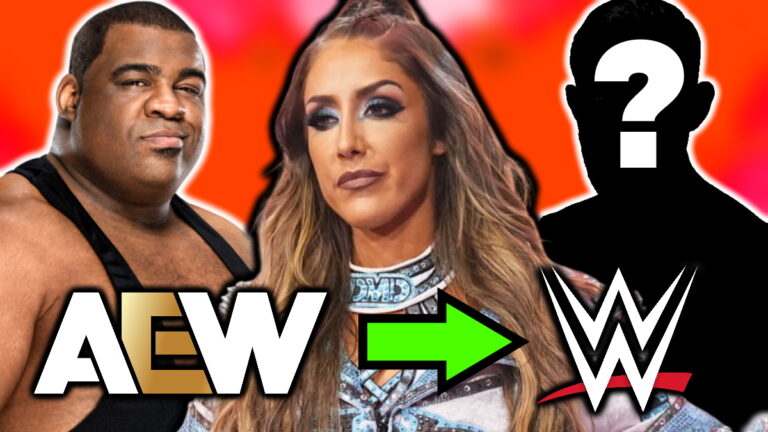 AEW and WWE logos, Keith Lee and Britt Baker