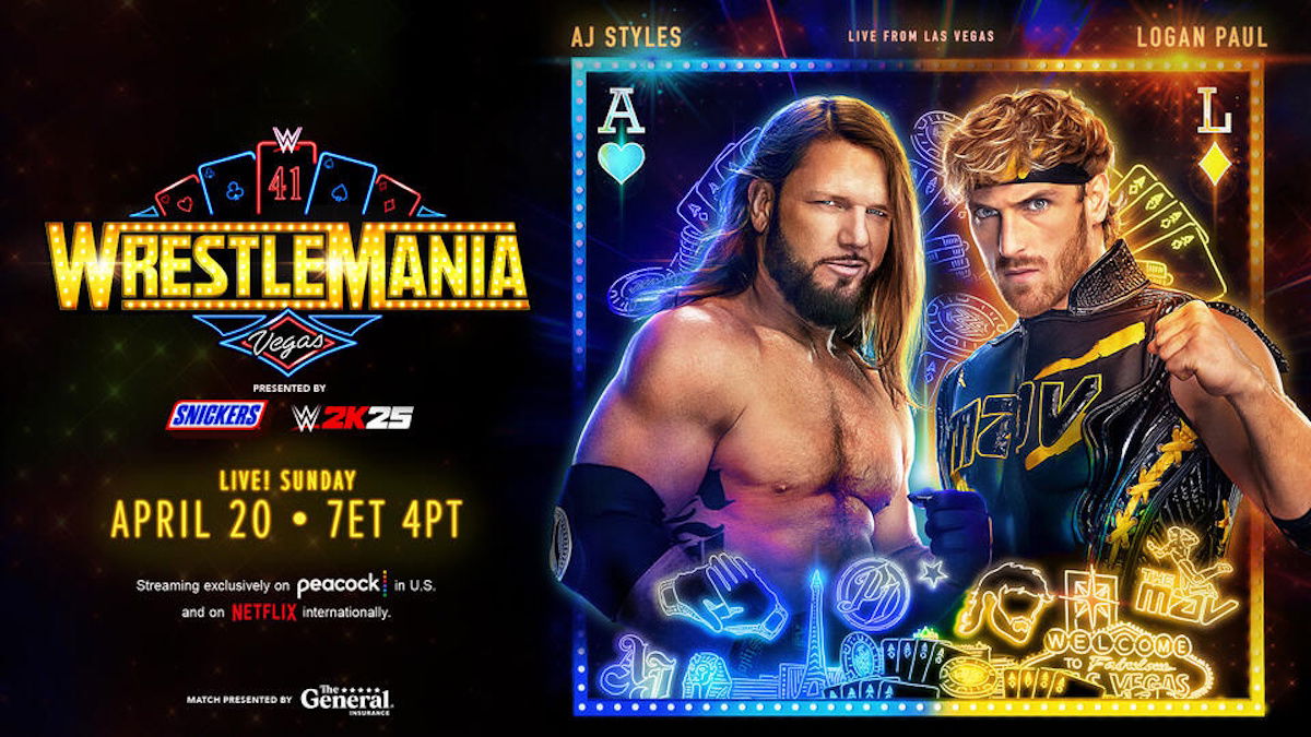 WWE WrestleMania 41 AJ Styles vs Logan Paul match graphic