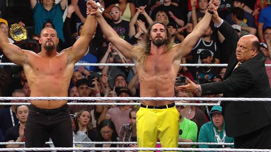 WWE stars Bron Breakker, Seth Rollins and Paul Heyman