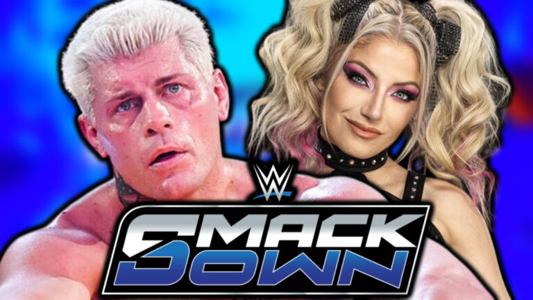 WWE SmackDown logo, Cody Rhodes and Alexa Bliss