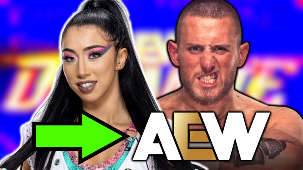 AEW logo, Indi Hartwell and Gabe Kidd