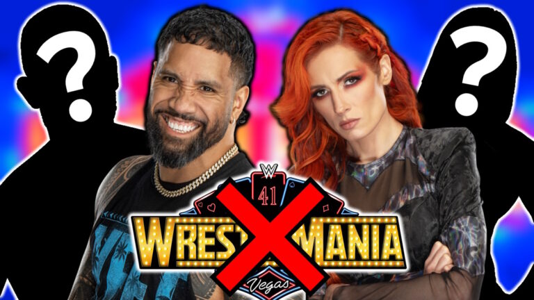 WWE WrestleMania 41 logo, Jey Uso and Becky Lynch