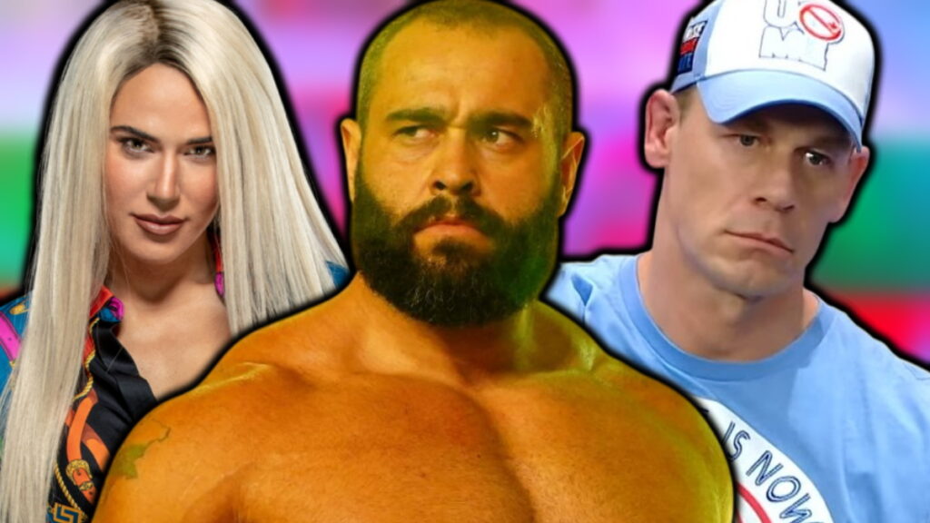WWE stars Rusev (Miro), Lana (CJ Perry) and John Cena