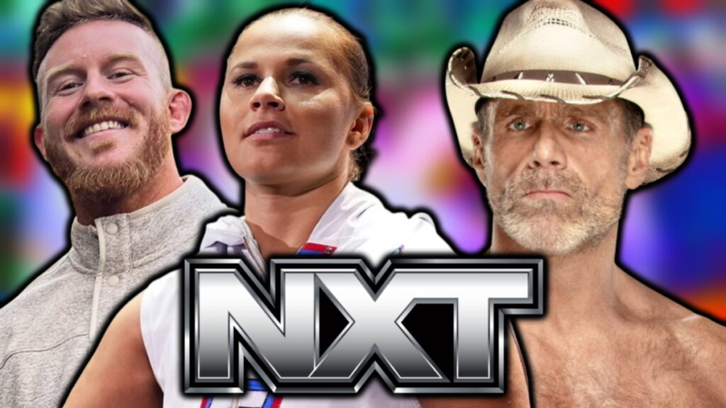 WWE NXT logo, Sean Legacy, Leyla Hirsch and Shawn Michaels