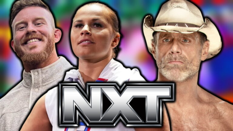 WWE NXT logo, Sean Legacy, Leyla Hirsch and Shawn Michaels