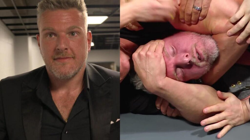 Pat McAfee in WWE star GUNTHER's sleeper hold