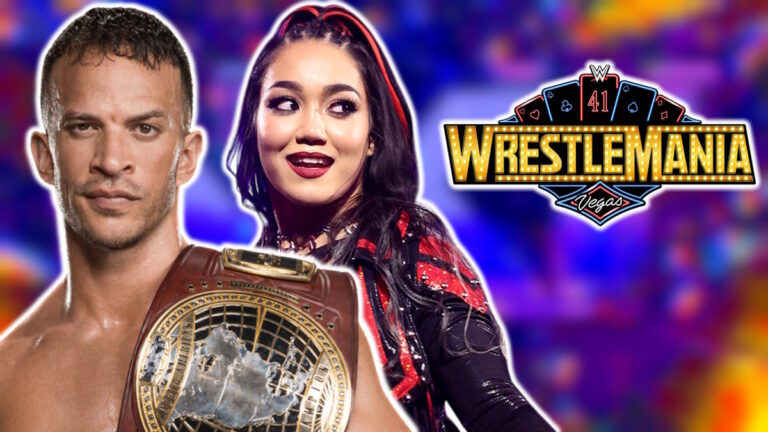 Ricky Saints, Roxanne Perez and the WWE WrestleMania 41 logo