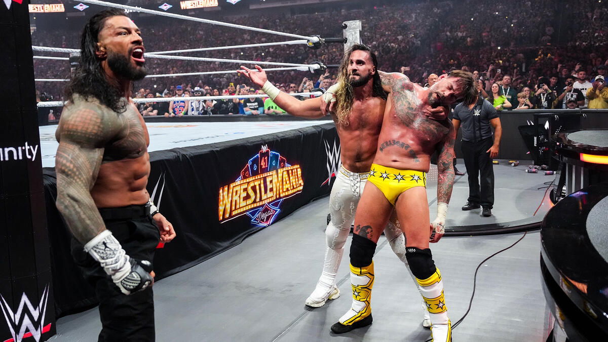 WWE stars Roman Reigns, Seth Rollins and CM Punk