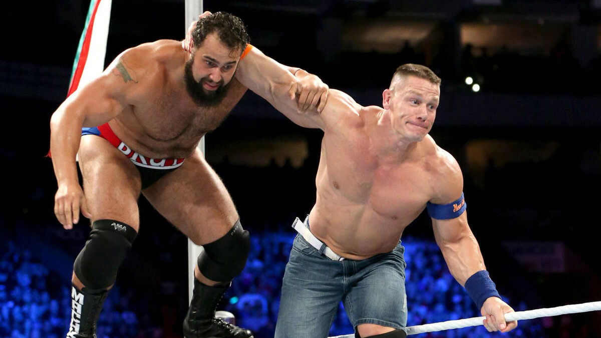 WWE stars Rusev and John Cena