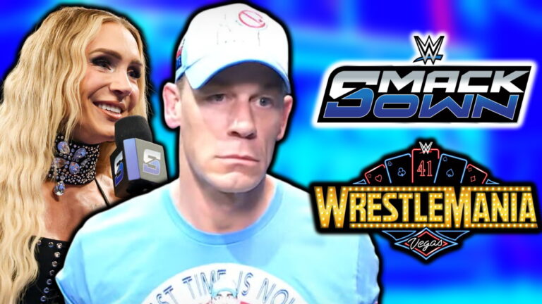 WWE WrestleMania 41 and SmackDown logos, John Cena an Charlotte Flair