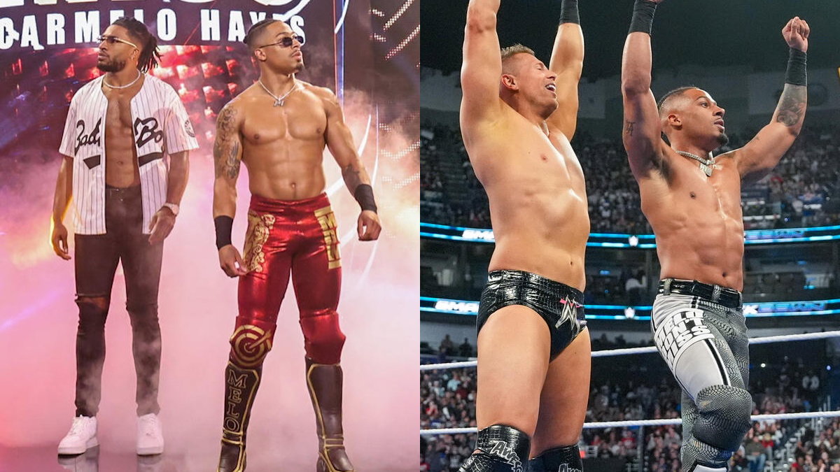 WWE stars Trick Williams, Carmelo Hayes and The Miz